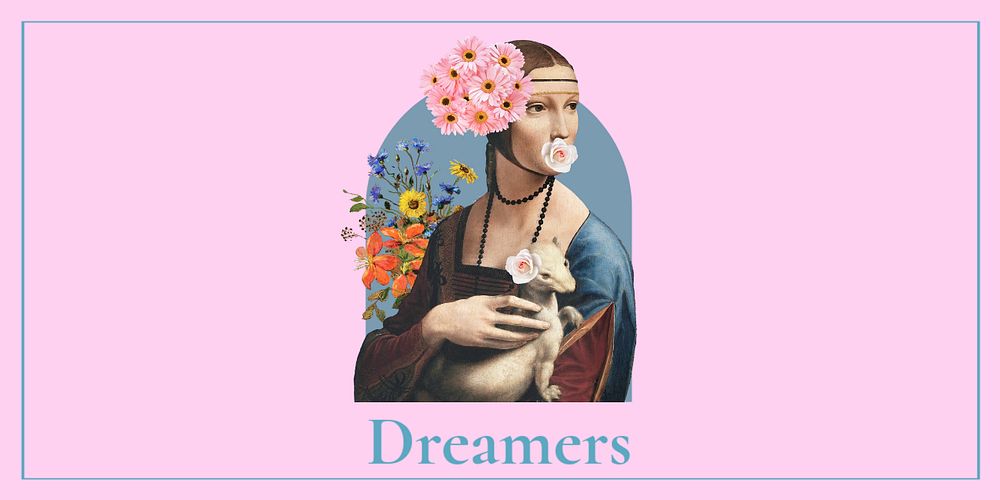 Lady with Ermine Twitter template, Da Vinci's painting remixed by rawpixel