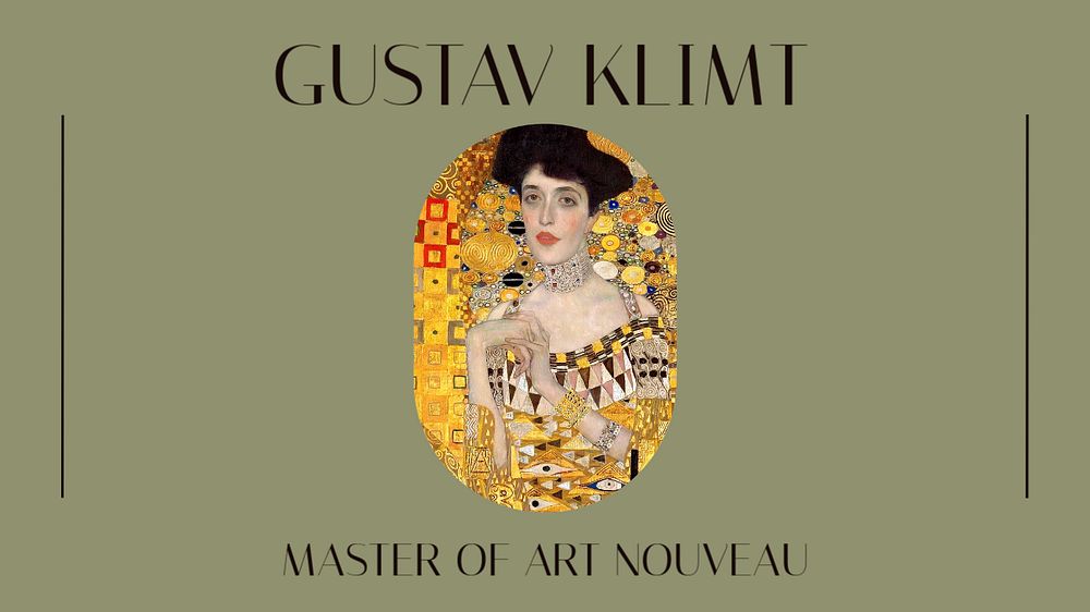 Gustav Klimt PowerPoint presentation template, Adele Bloch-Bauer painting remixed by rawpixel