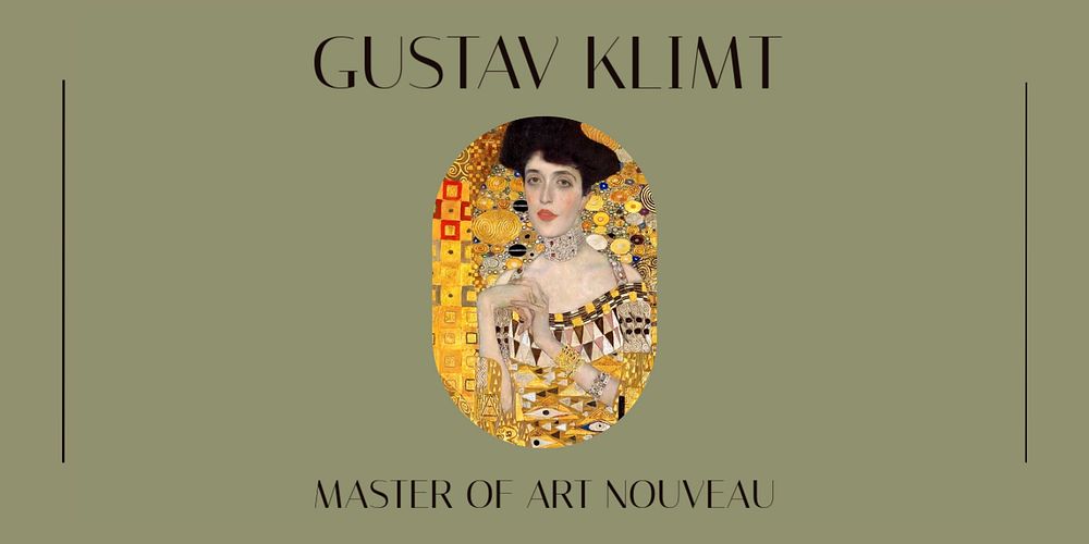 Gustav Klimt Twitter post template, Adele Bloch-Bauer painting remixed by rawpixel