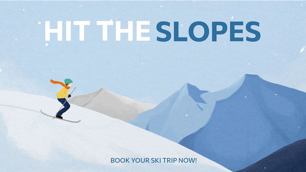 Winter skiing blog banner template, travel agency ad