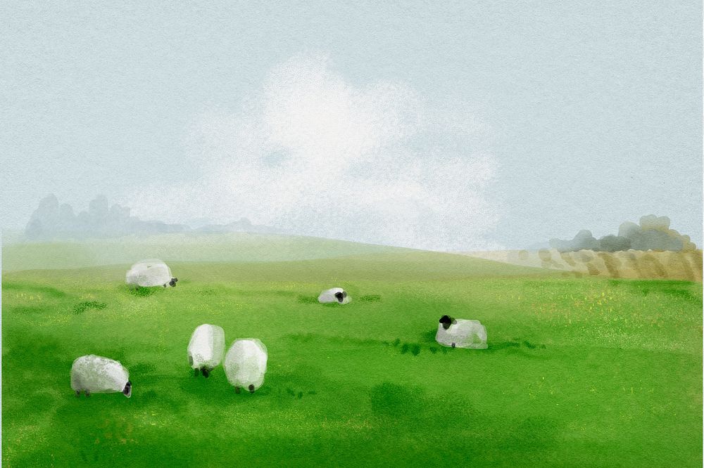 Watercolor farm landscape background, agriculture aesthetic