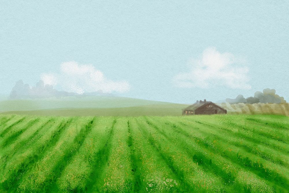 Farm landscape background, watercolor illustration