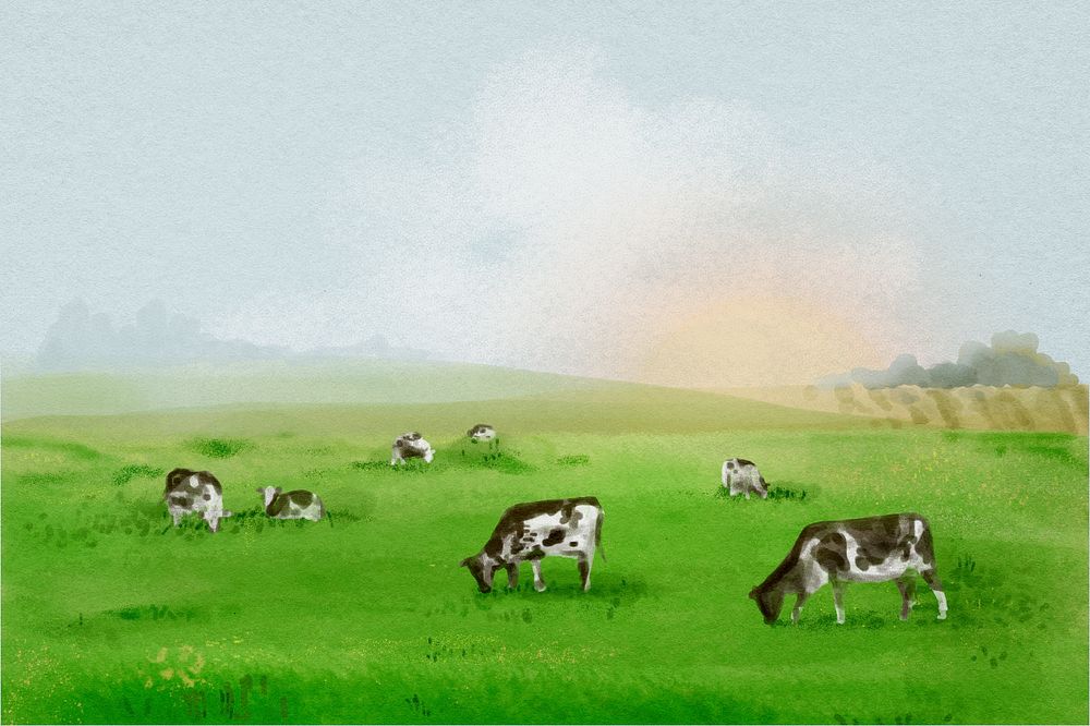 Watercolor farm landscape background, agriculture aesthetic