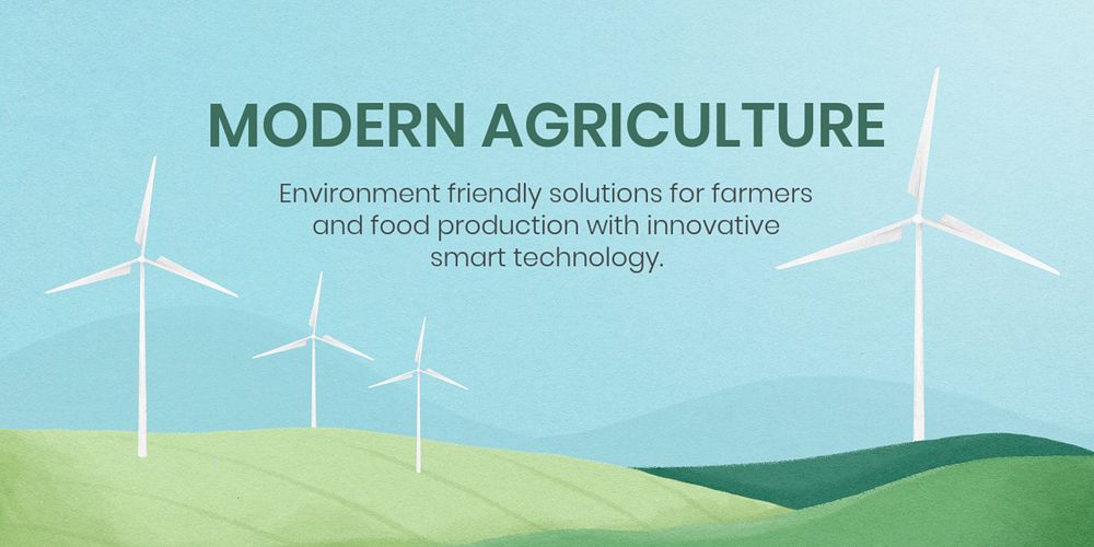Modern agriculture Twitter post template, wind farm illustration