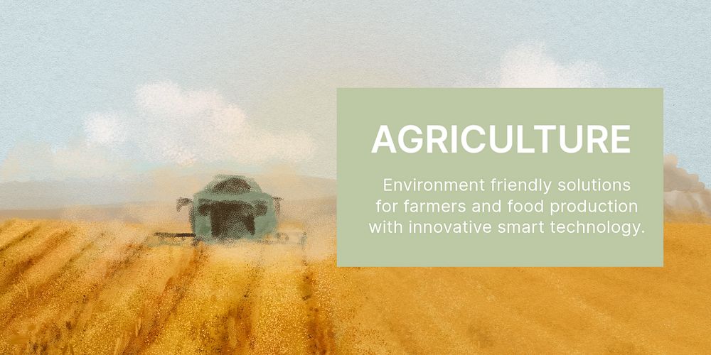 Watercolor agriculture Twitter post template, field, nature illustration