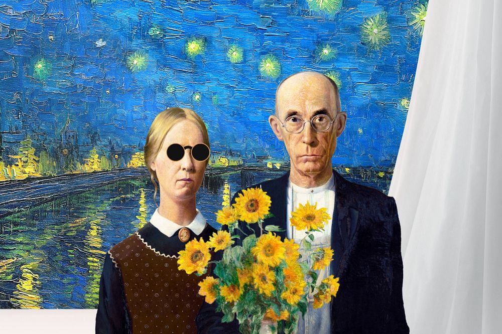 American Gothic mixed media, Grant Wood's artwork remixed by rawpixel
