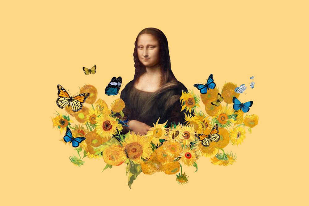 Mona Lisa sunflower mixed media, Da Vinci's famous painting remixed by rawpixel