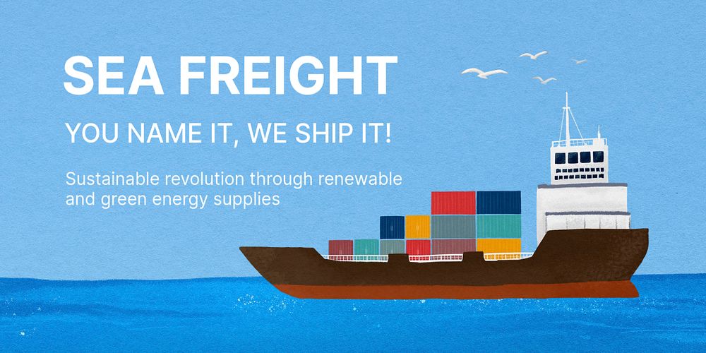 Sea freight Twitter post template, logistics industry