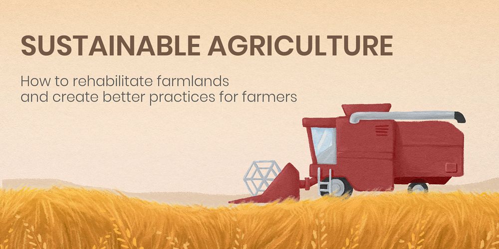 Sustainable agriculture Twitter post template, watercolor wheat field