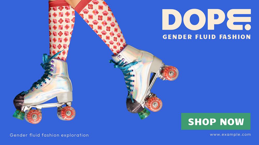 Roller skates blog banner template, retro apparel branding