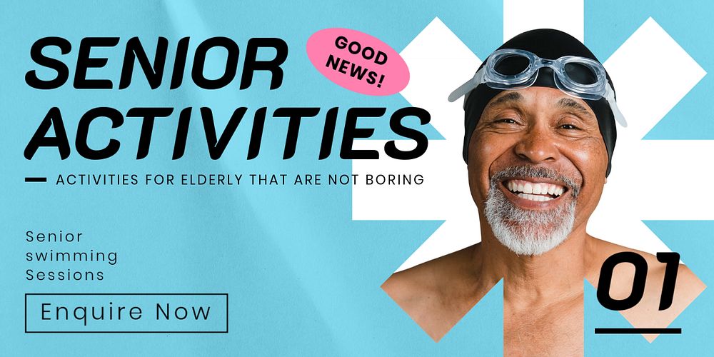 Senior activity Twitter post template, blue design