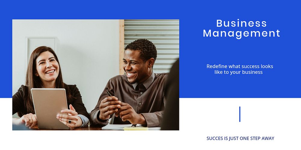 Business management Twitter post template, blue design