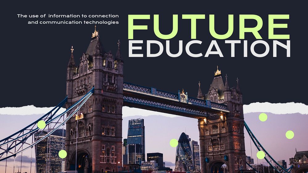 Future education PowerPoint editable template, London's Tower Bridge photo