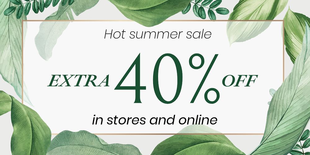 Summer sale twitter ad template, tropical leaves, editable text