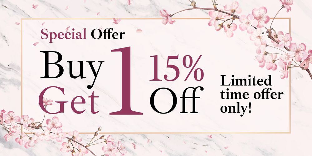 Special offer twitter ad template, cherry blossom, editable text
