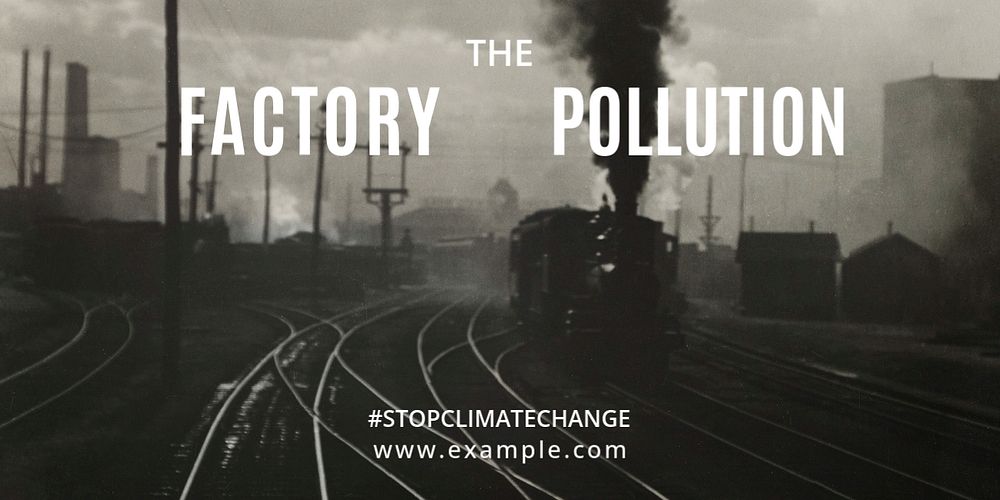 Factory pollution Twitter ad template, rail logistics design 