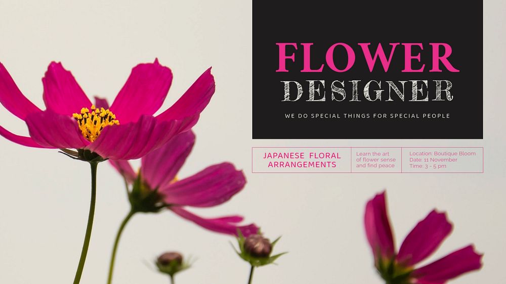 Aesthetic flower PowerPoint editable template, event advertisement