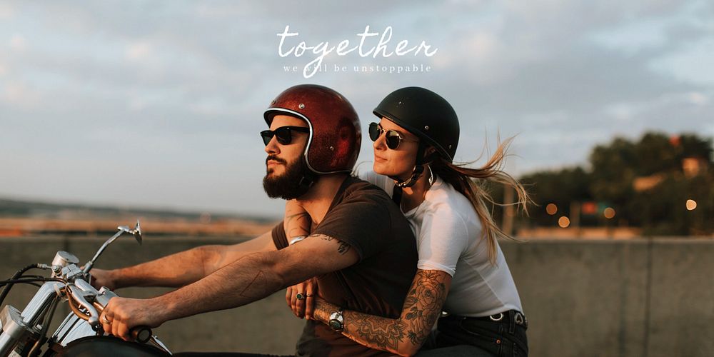 Biker couple Twitter header template, editable text