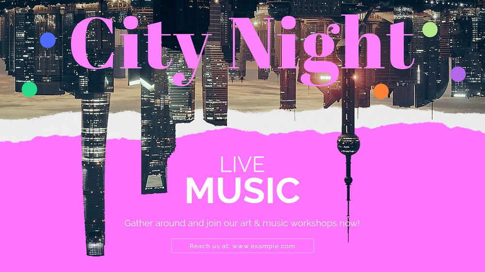 Abstract cityscape presentation editable template, live music ad