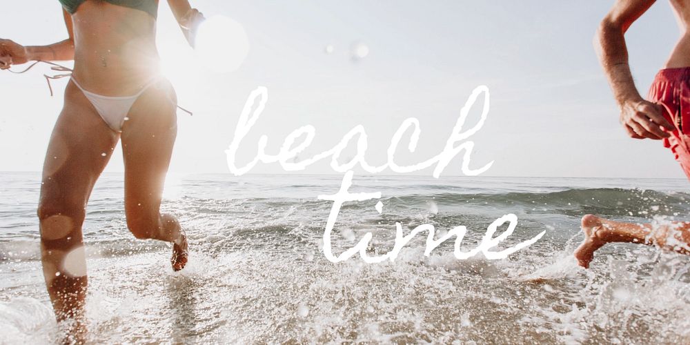 Beach time Twitter post template, editable text