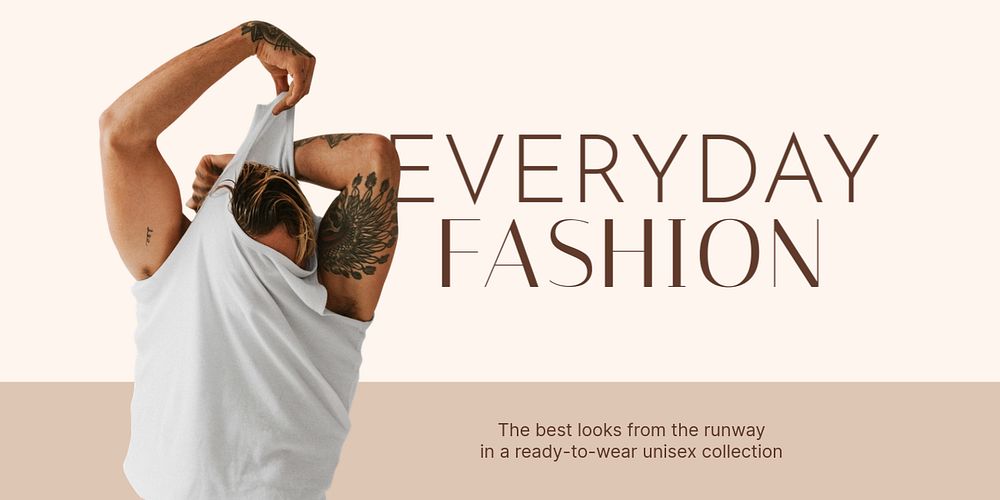 Men's fashion Twitter post template, beige design