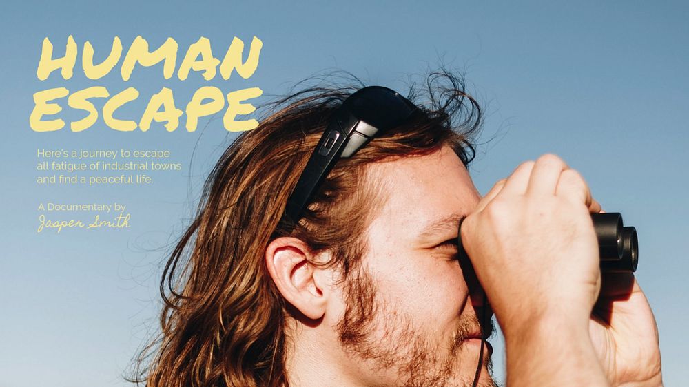 Travel aesthetic YouTube thumbnail template, man using binoculars