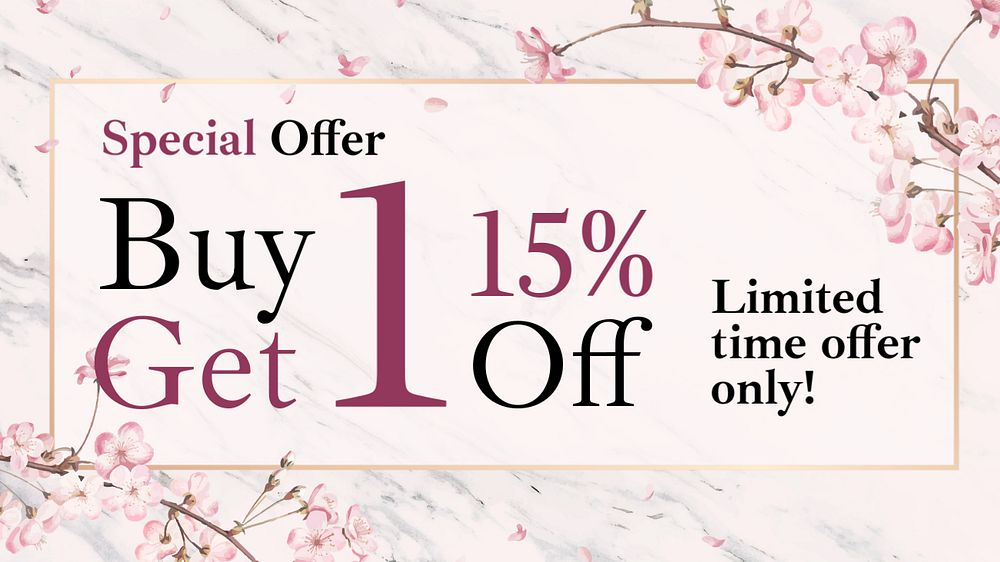 Special offer presentation slide template, cherry blossom, editable text