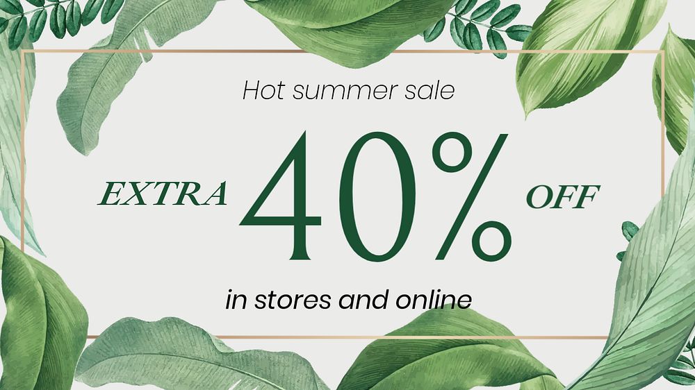 Summer sale blog banner template, tropical leaves, editable text