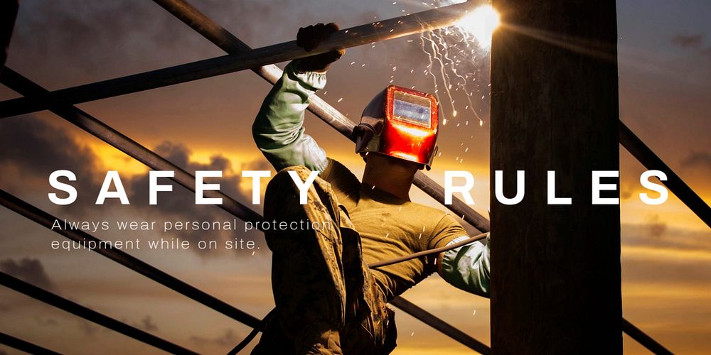 Industrial safety Twitter ad template, manufacturing workforce design 