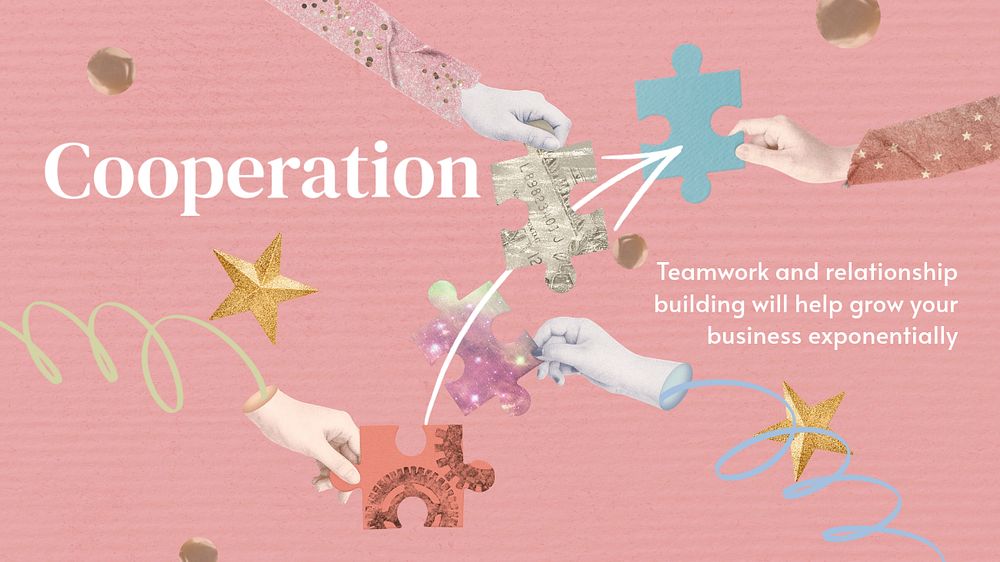 Business cooperation PowerPoint editable template, teamwork aesthetic