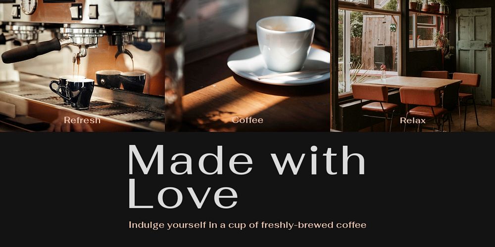 Aesthetic cafe Twitter post template, made with love text