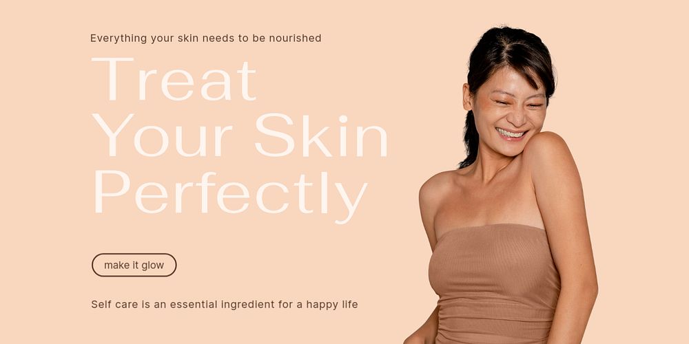 Peachy minimal Twitter post template, skincare ad