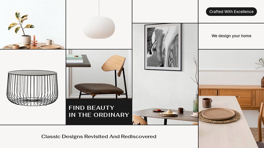 Home interior presentation editable template, photo collage design