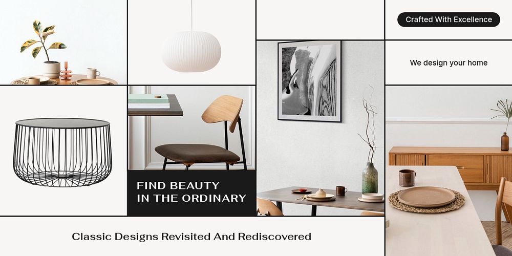 Home interior Twitter post template, photo collage design