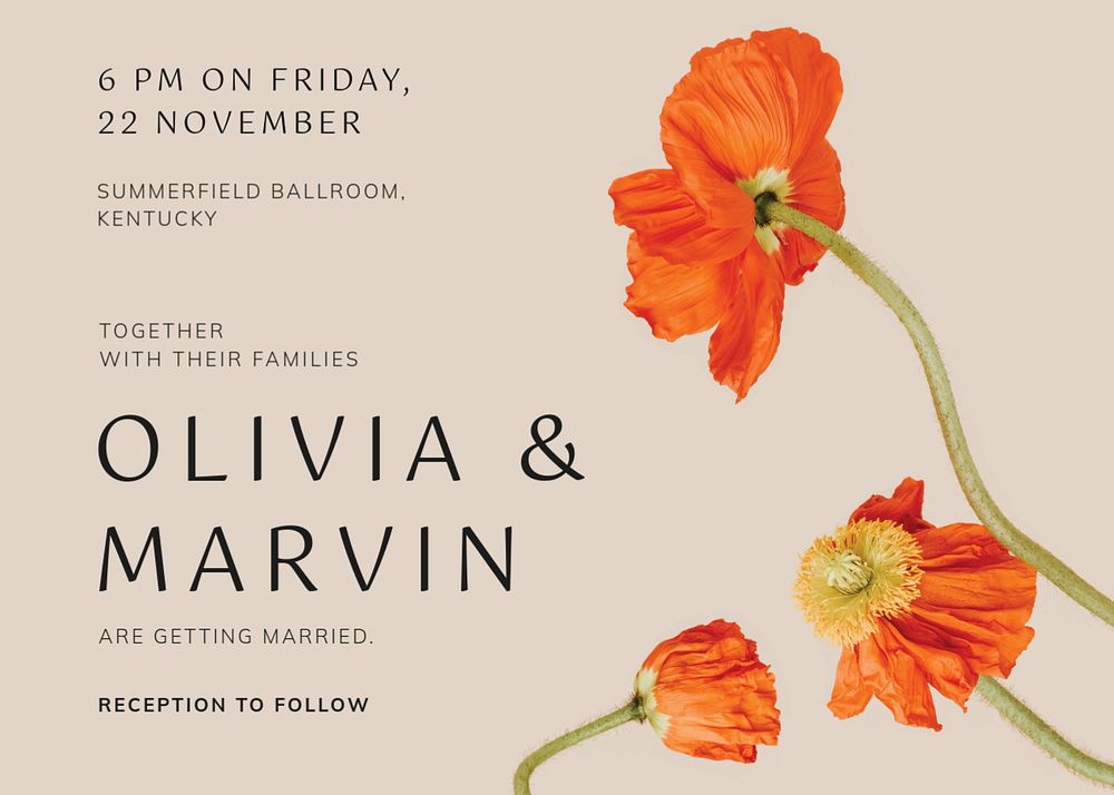 Wedding reception invitation card template, editable design