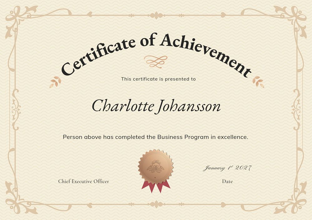 Customizable formal certificate template, beige design