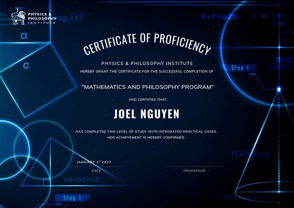 Customizable school certificate template, mathematics design