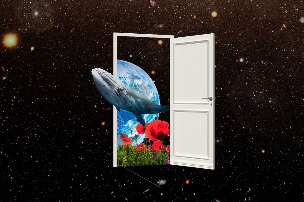 Sea life background, universe collage art, remixed media 