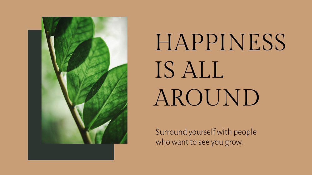 Happiness quote presentation editable template, botanical design