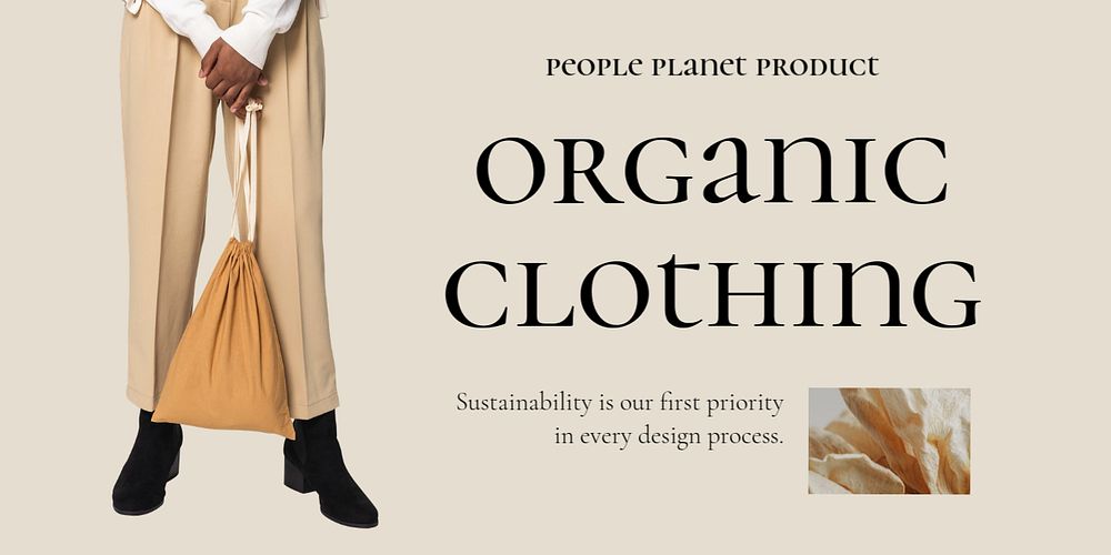 Organic clothing Twitter ad template, editable brown design
