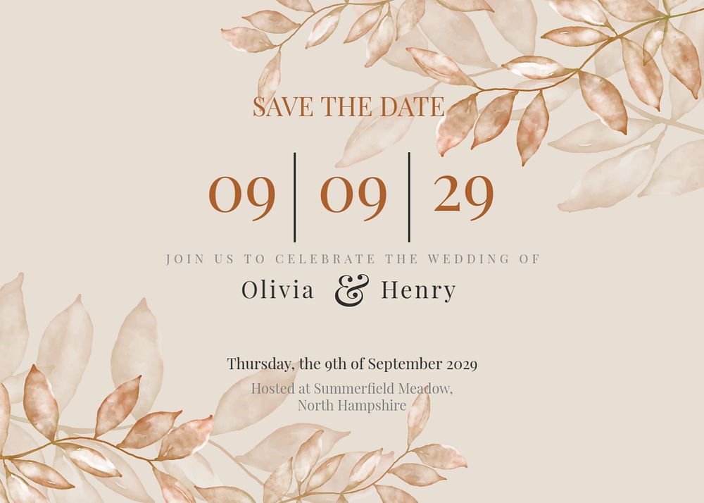 Autumn wedding invitation card template, editable design