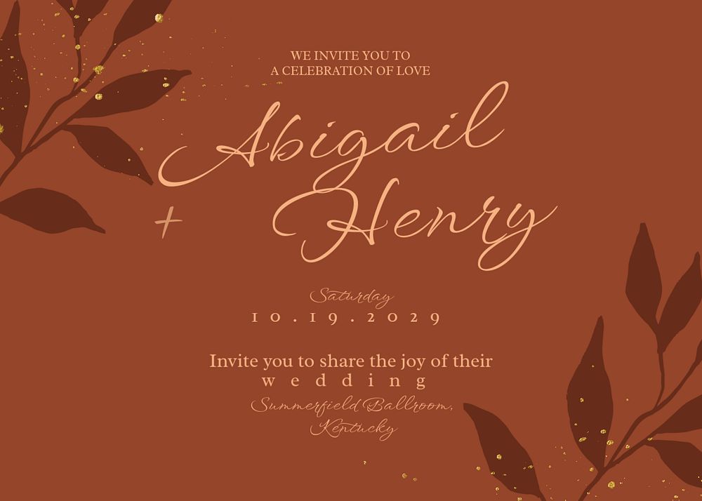Autumn wedding invitation card template, editable design