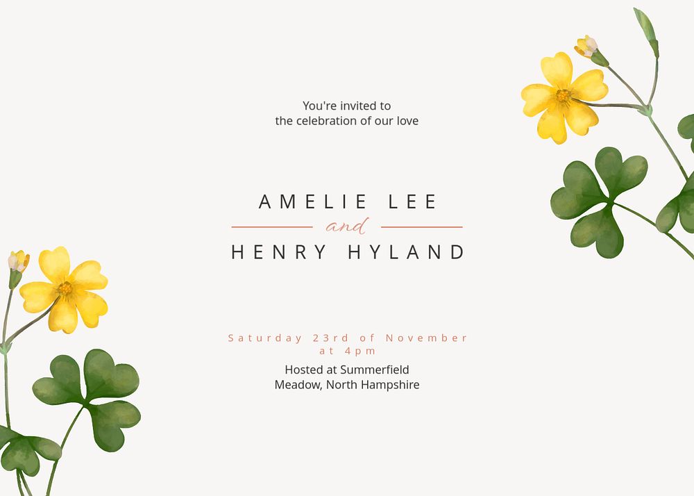 Summer wedding invitation card template, editable design