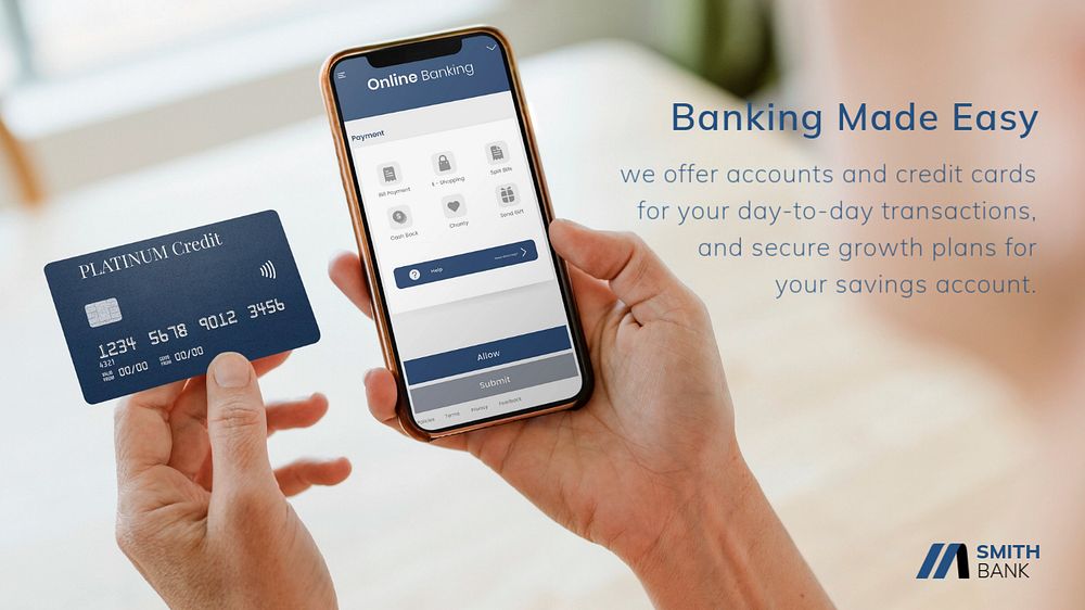 Online banking blog banner template, editable design