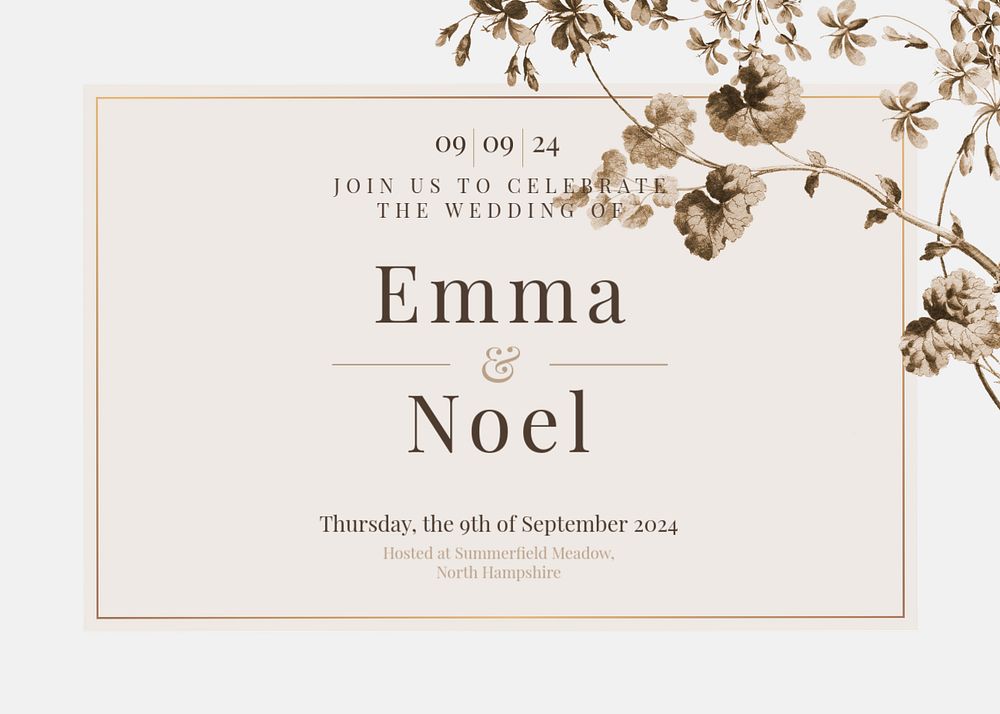 Autumn wedding invitation card template, editable design