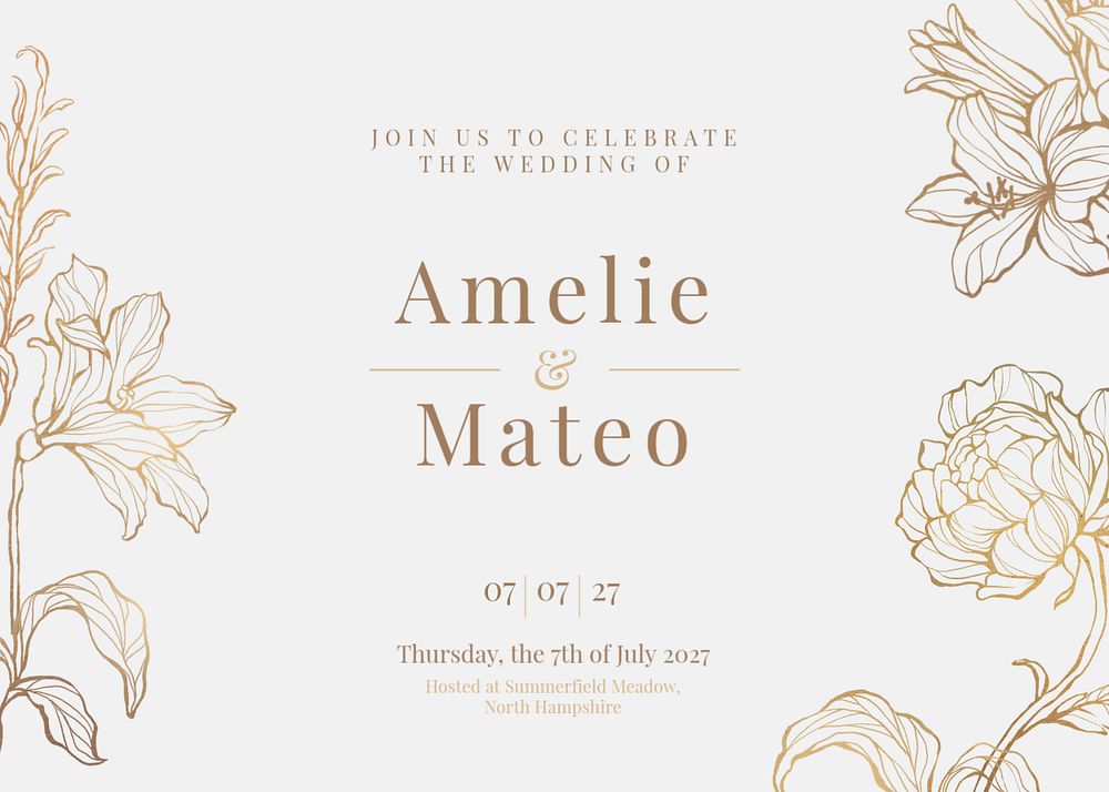 Floral wedding invitation card template, editable design
