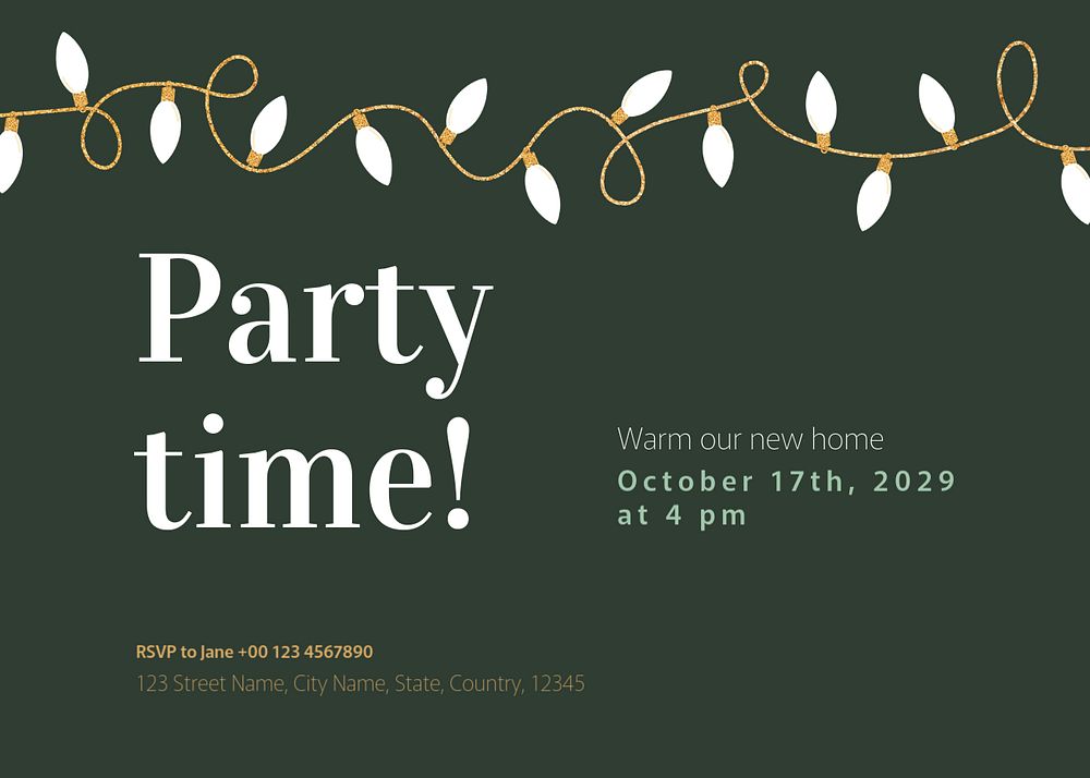 Housewarming party invitation card template, editable design