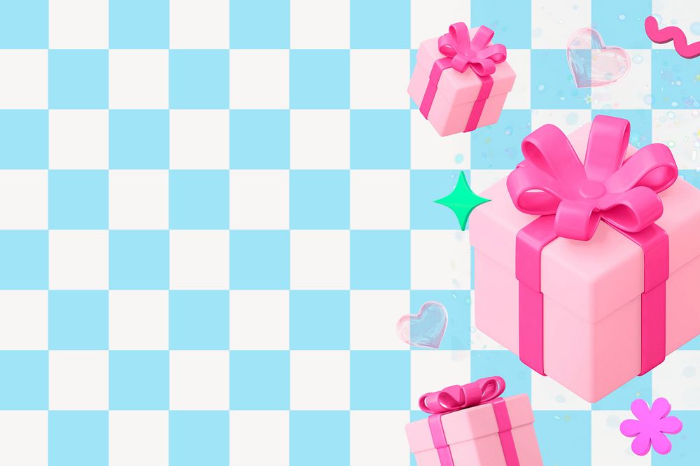 3D birthday background, blue checkered pattern