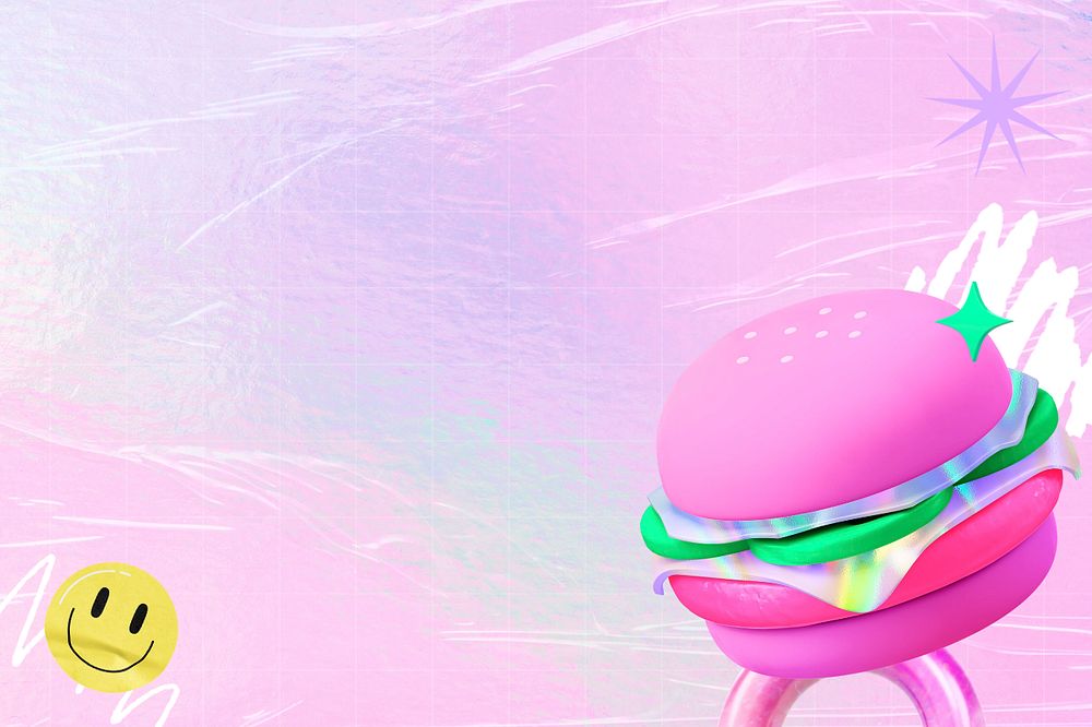 Pink foodie background, 3D burger border