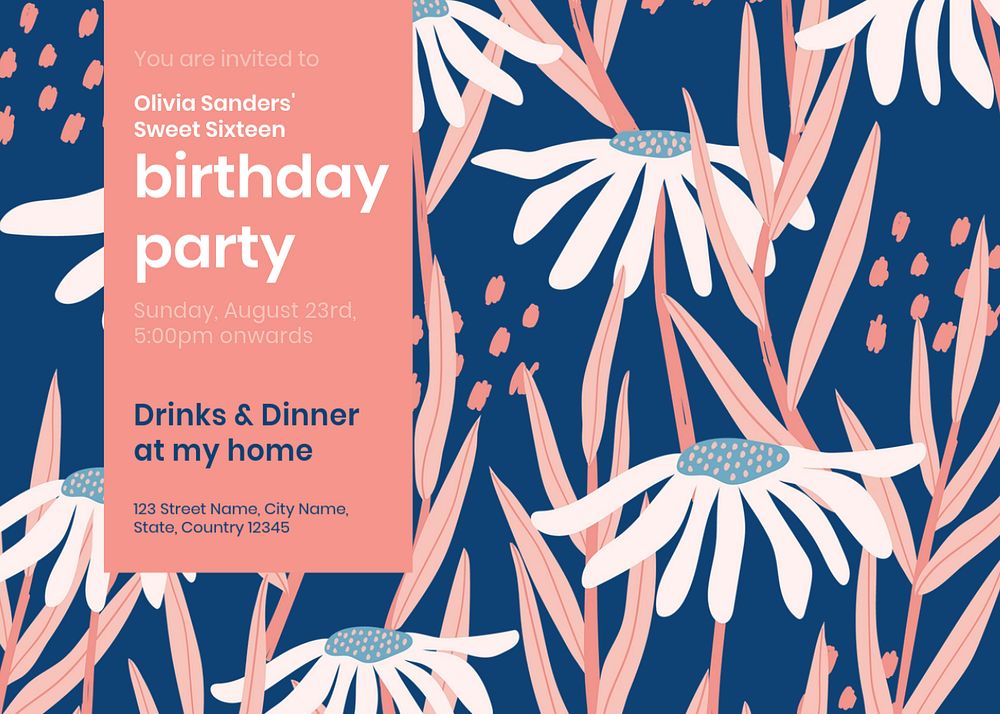 Birthday party invitation card template, editable design